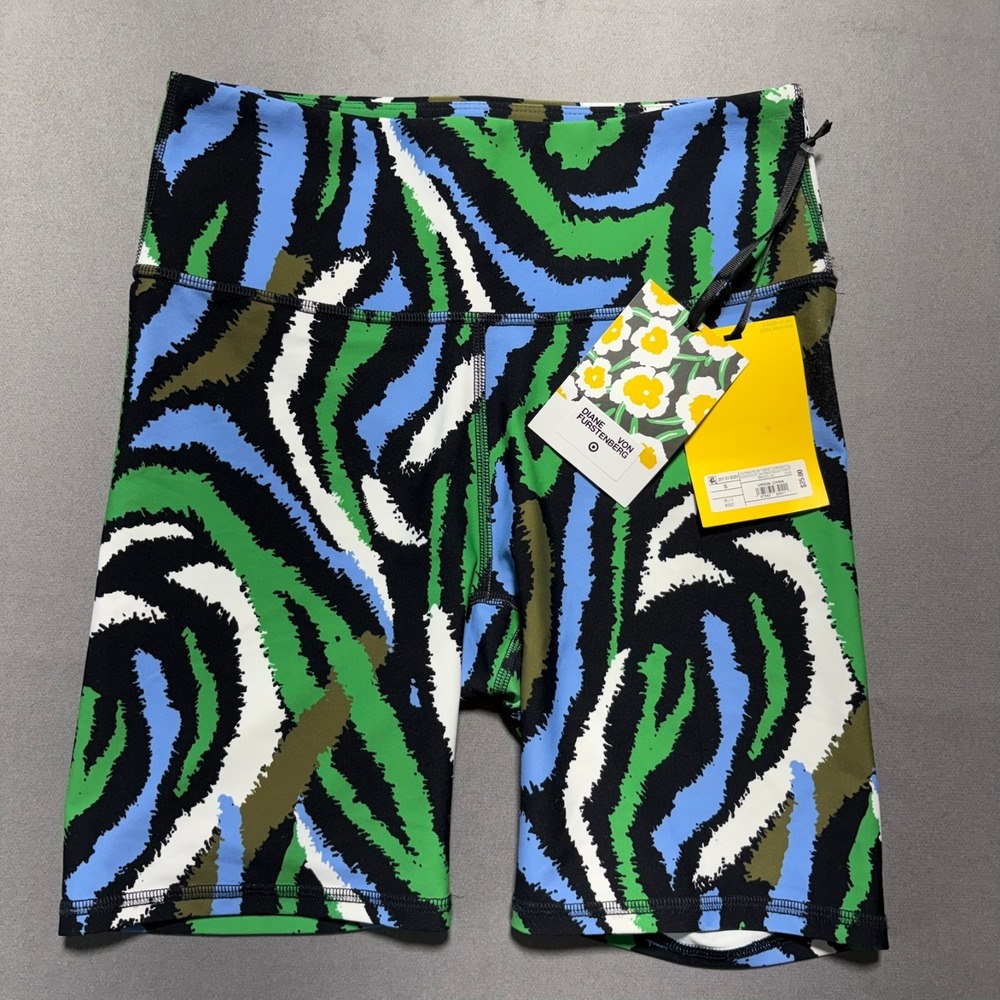 NWT Diane Von Furstenberg X TGT Womens Multi Disco Zebra Stretch Bike Shorts S